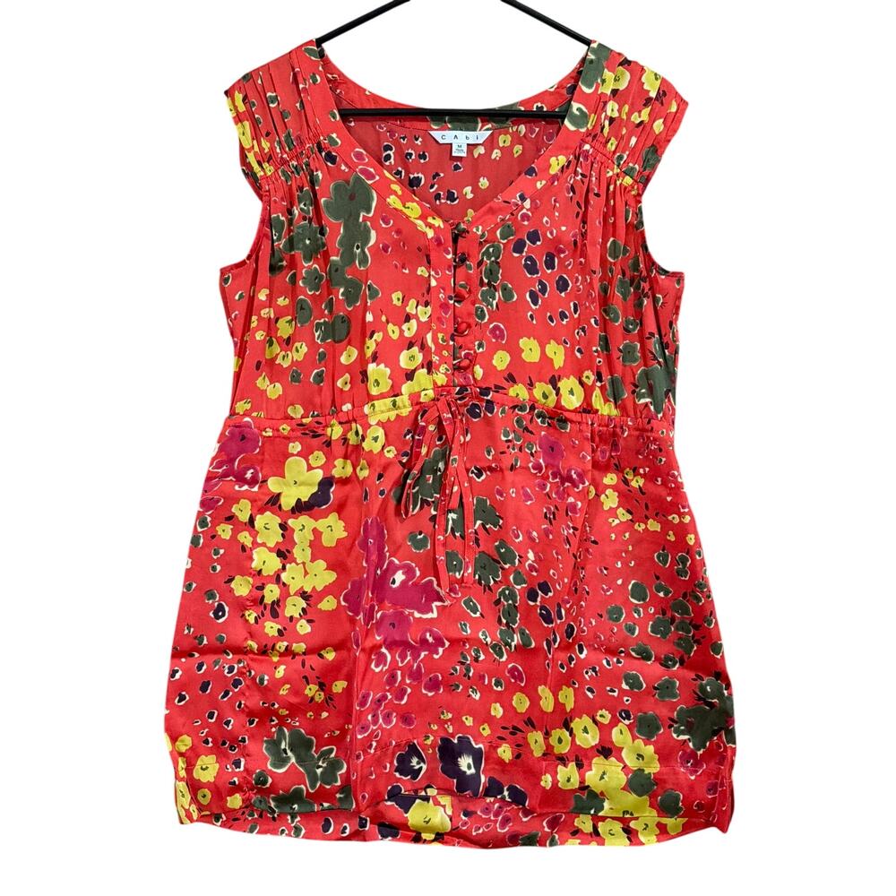 Cabi Womens Blouse Multicolored Button Front Floral V Neck Sleeveless Tunic M